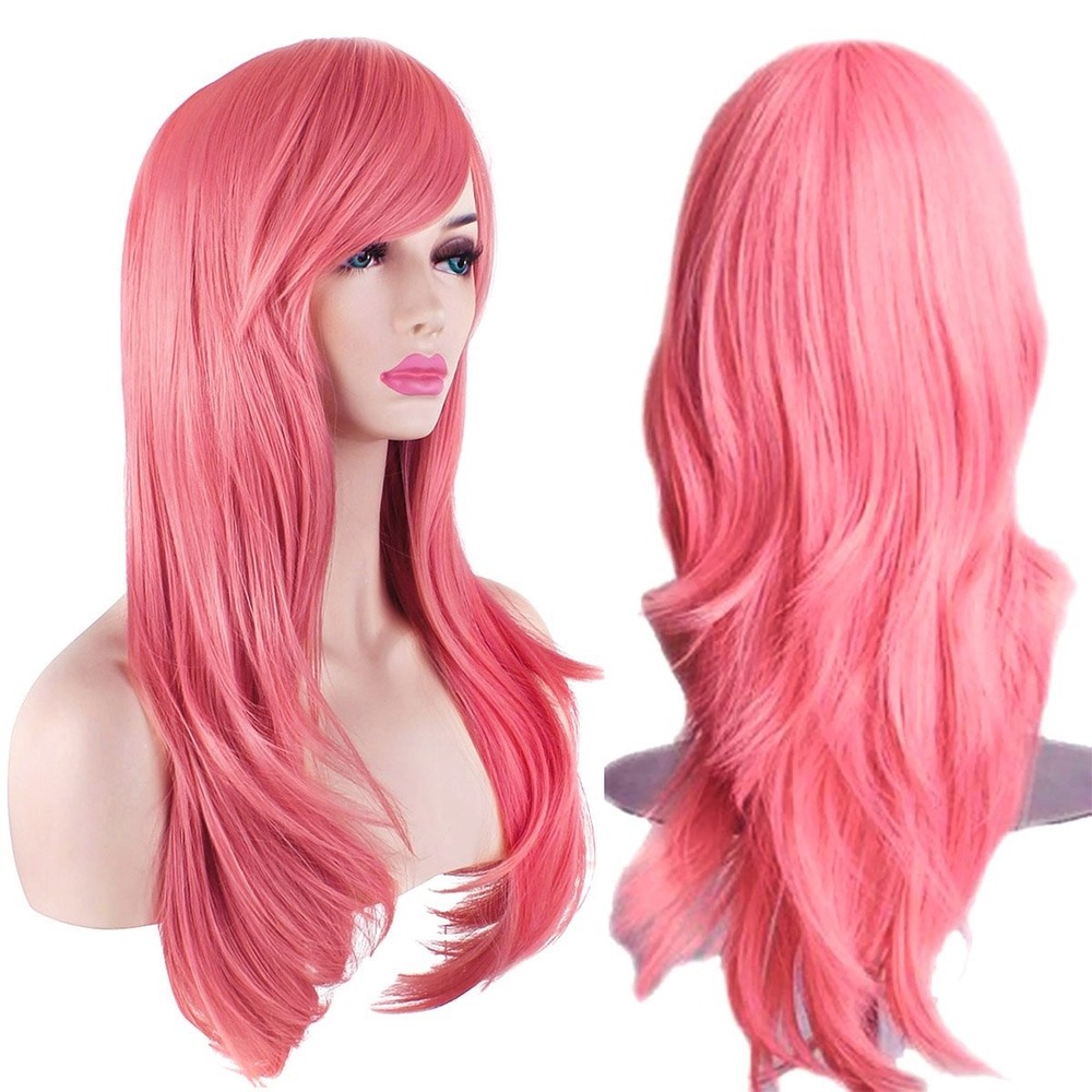 Akstore 28 Inch Fashion Wig Long Wavy Curly Pink Cosplay Hairpiece NWT